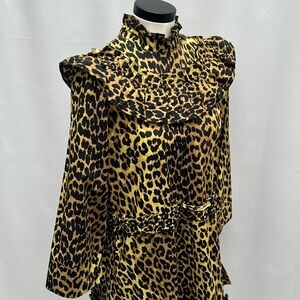 GANNI Bijou Minion Yellow Leopard Print Mini Dress
